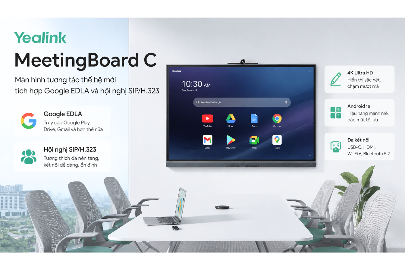 Yealink MeetingBoard C – Màn hình tương tác thế hệ mới tích hợp Google EDLA và hội nghị SIPH.323 (1)