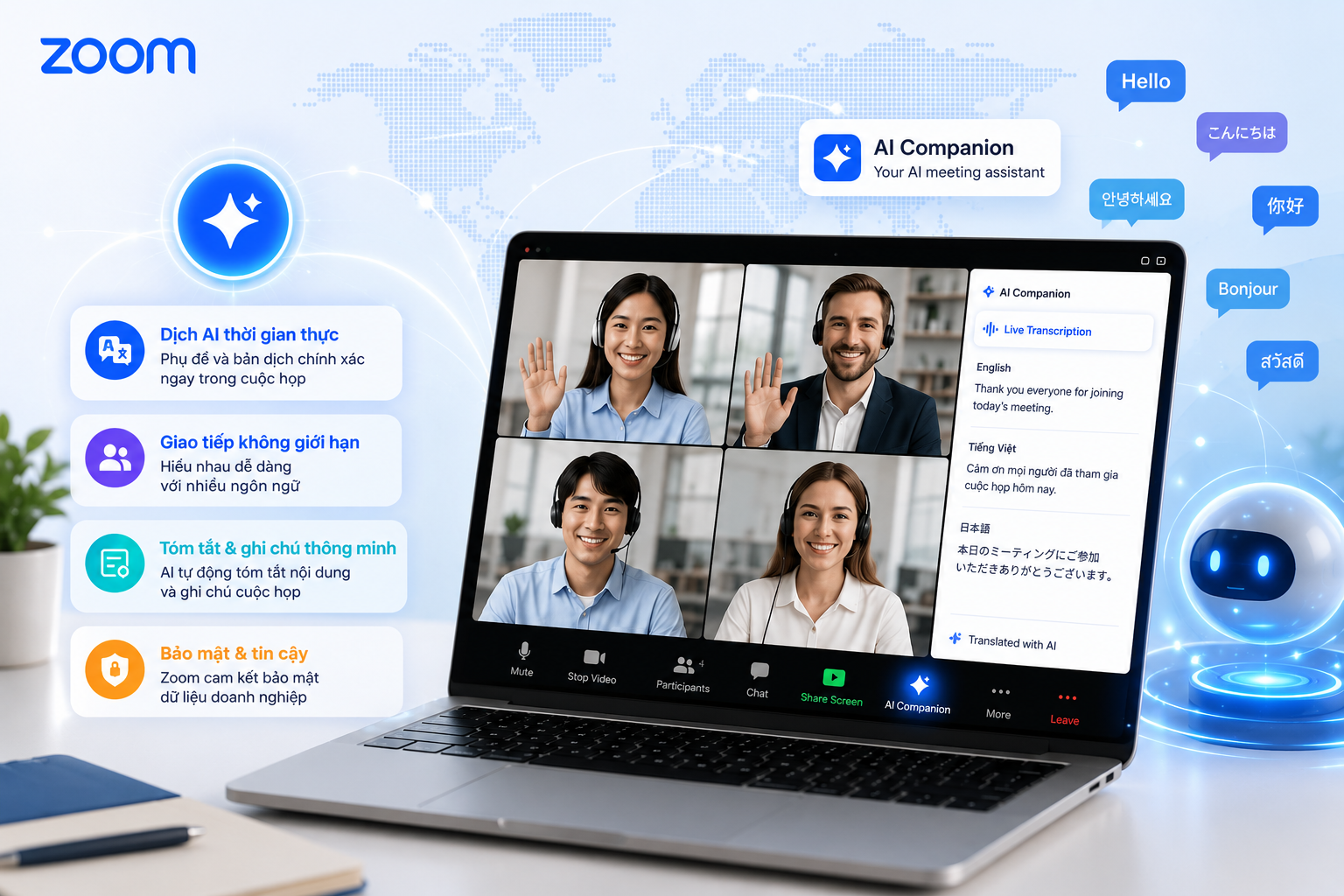 Zoom AI Companion – Giải pháp dịch AI cho cuộc họp đa ngôn ngữ