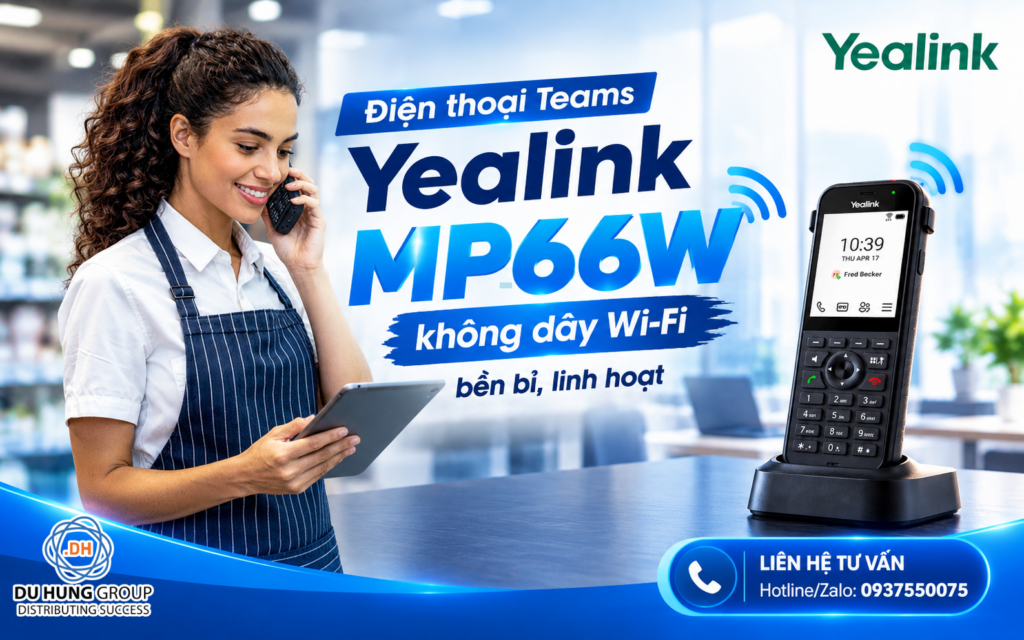 Điện thoại Teams Yealink MP66W không dây Wi-Fi bền bỉ, linh hoạt