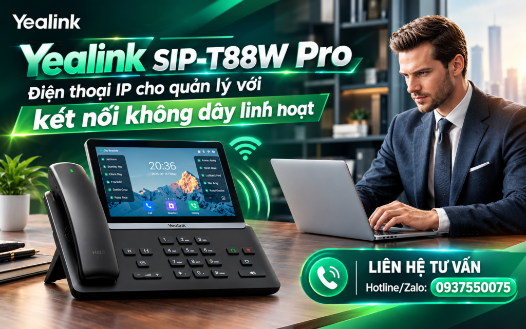 Yealink SIP-T88W Pro – Điện thoại IP cho quản lý với kết nối không dây linh hoạt