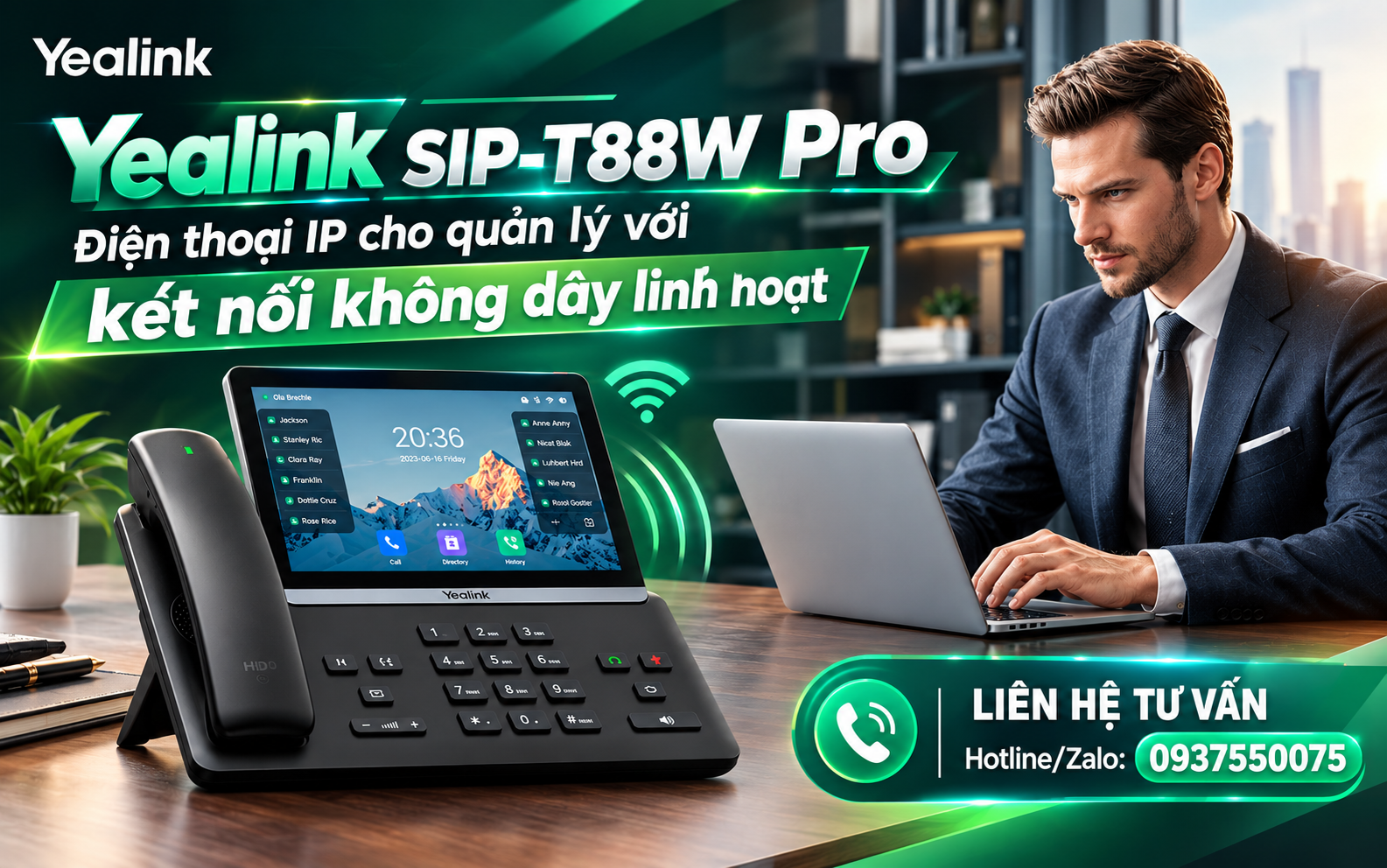 Yealink SIP-T88W Pro – Điện Thoại IP Cho Quản Lý Với Kết Nối Không Dây Linh Hoạt